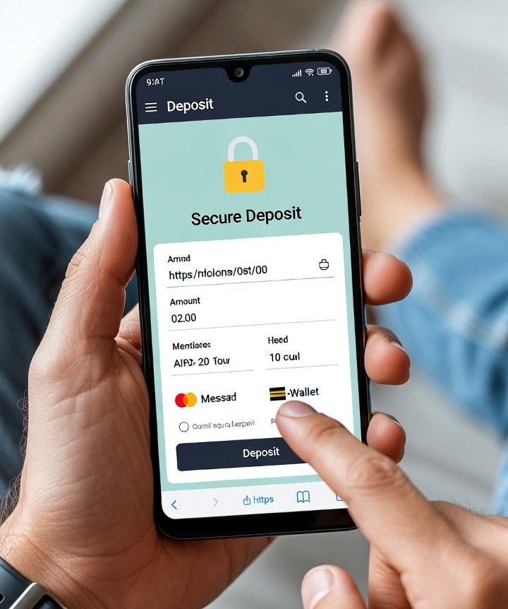 a smartphone showing a secure betting app deposit screen